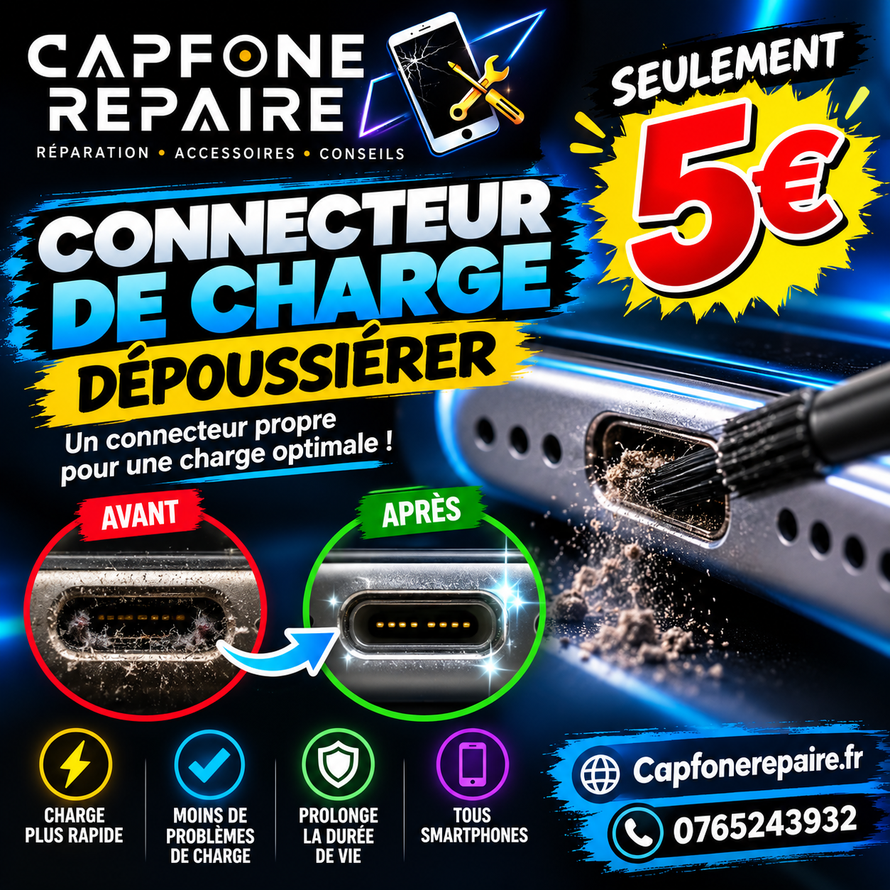 Smartphones reconditionnés et services Capfone Repair