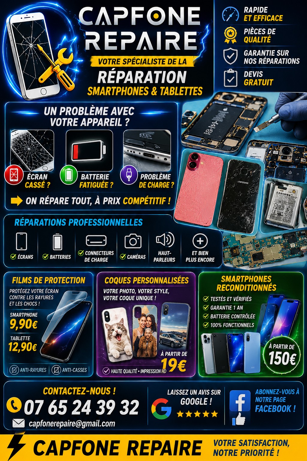 Réparation et vente de smartphones par Capfone Repair